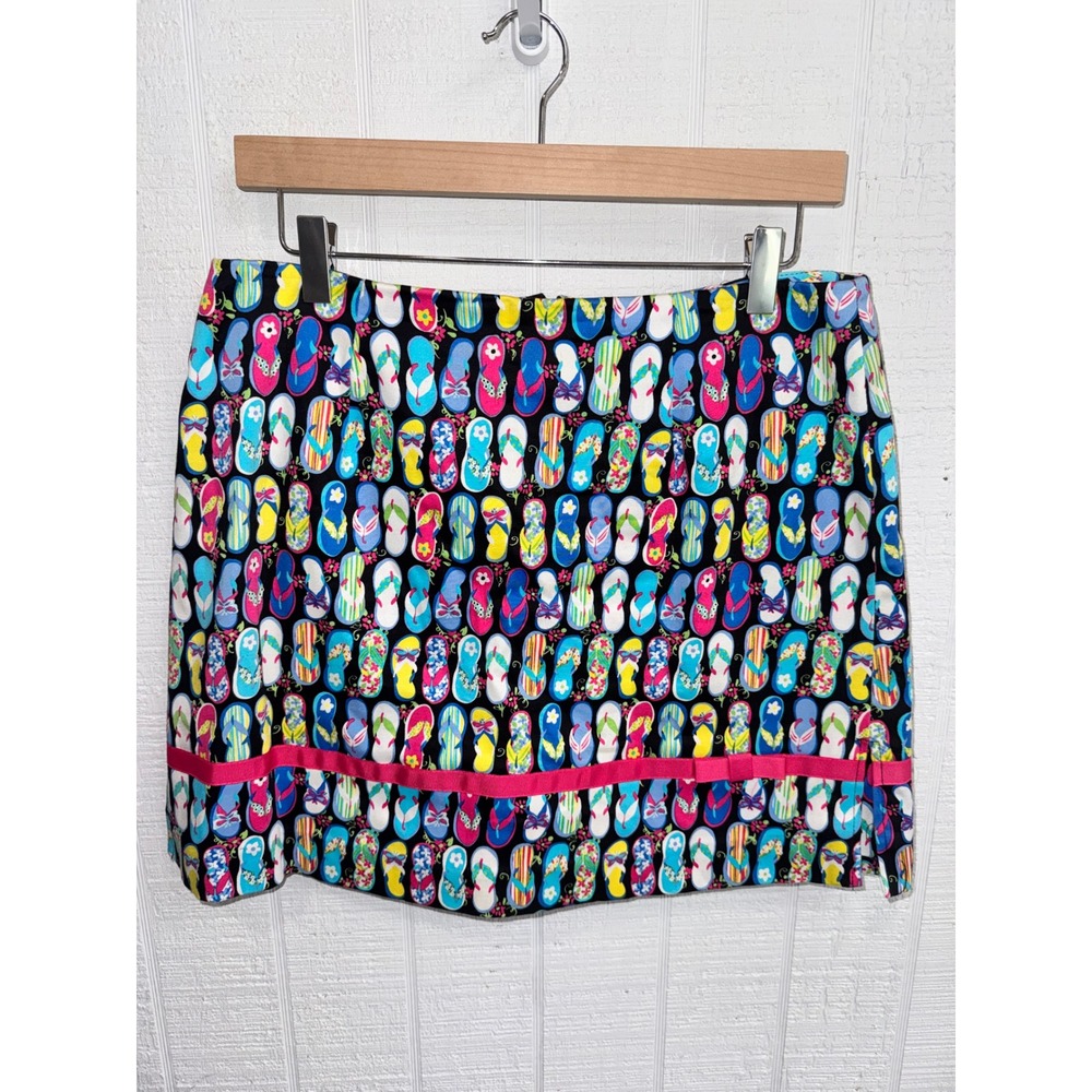 Bamboo Traders Flip Flop Print Mini Skirt Women Multicolor Tropical Preppy 10